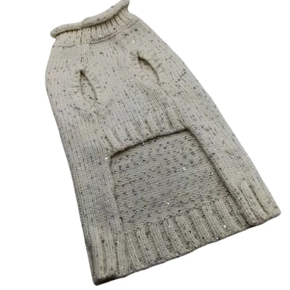 White Dog Sweater Knit Sequin Turtleneck Warm Winter Pet Acrylic Blend‎ Cozy